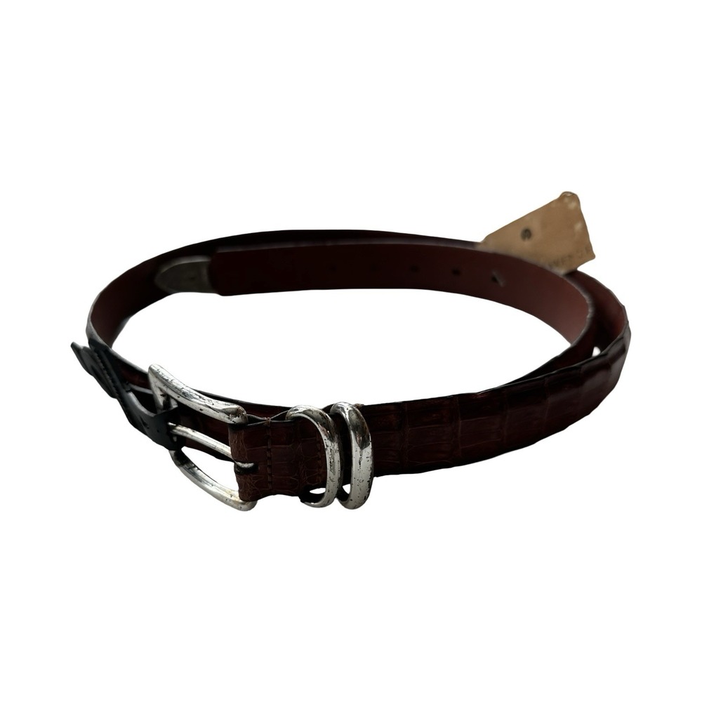Saks Fifth Ave Genuine Crocodile Brown Leather Belt Mens 42 Made in USA NWOT